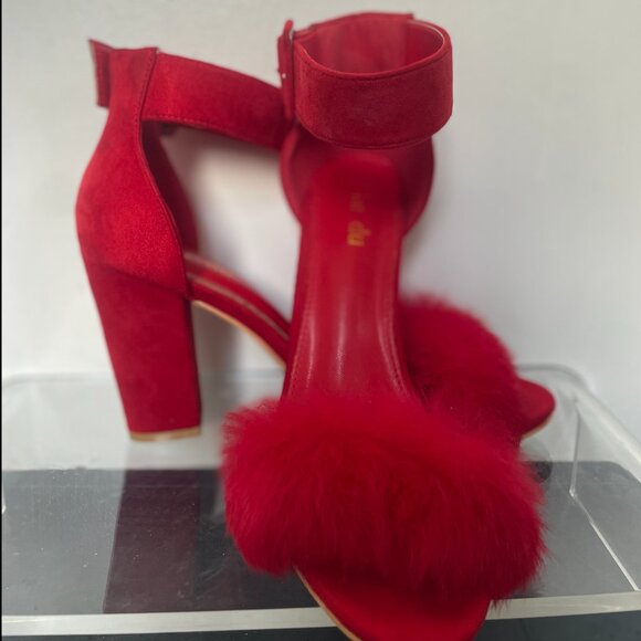 NWOT Red Suede Fur Heels - Picture 4 of 5